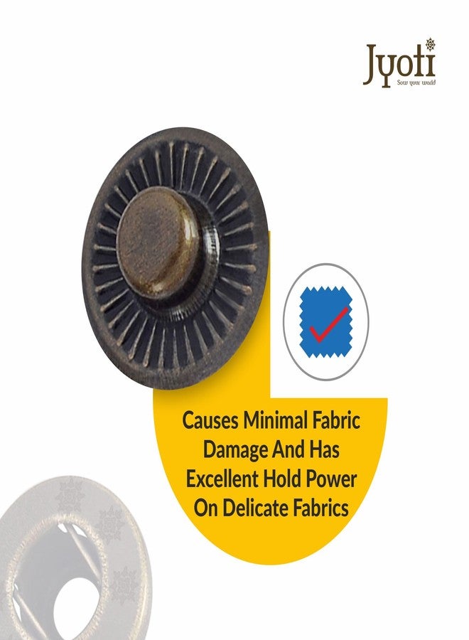 Jyoti Snap Button (120 Sets of Size VT - 8/15mm of Steel in Antique Brass Finish) Strong Grip Round Studs Clasp, Fasteners for Sewing, Purses, Bags, Leather, Clothes & DIY Works - Pack of 1 Pouch - Image 3